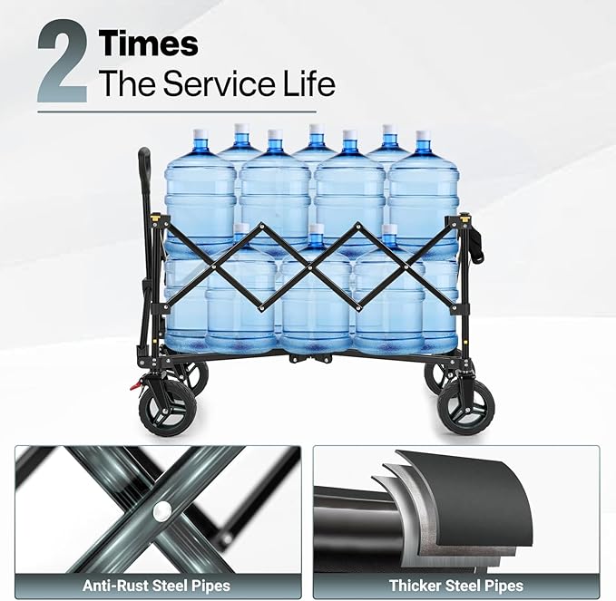 Overmont Ultra-Compact Collapsible Wagon Cart - 200L Portable Folding Wagon with All-Terrain Wheels Utility for Beach, Grocery Shopping, Camping, and Gardening – 330lbs Load Capacity Grey