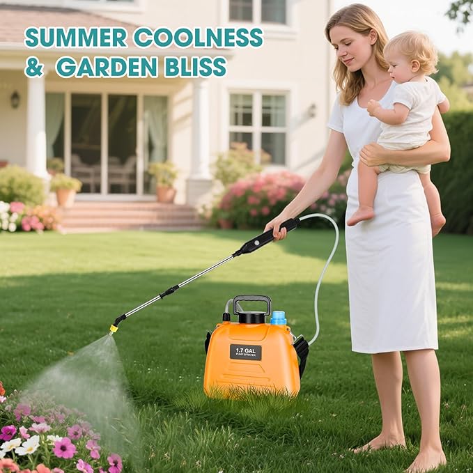 Electric Pump Sprayer - Backpack Garden Sprayer, 4 Mister Nozzles, Retractable Wand, Shoulder Strap - Weed Sprayer for Lawn, Yard Care & Spring Time Planting (Orange)