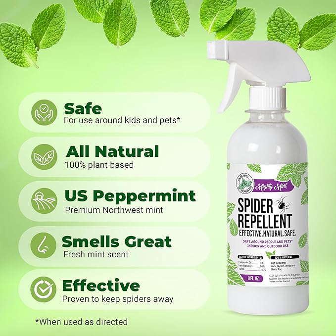 Mighty Mint 8oz Spider Repellent Peppermint Oil - Natural Spray for Spiders, Insects and More - (2-Pack)