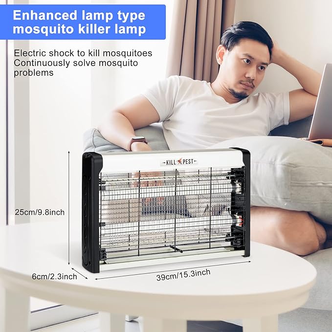 2 Pcs Electric Bug Zapper Indoor Insect Killer with Replacements Bulbs 20W Blue Light Powerful 2800V Attract Fly and Mosquito Traps with Circuit No Load Protection Outdoor Plug in Pest Control