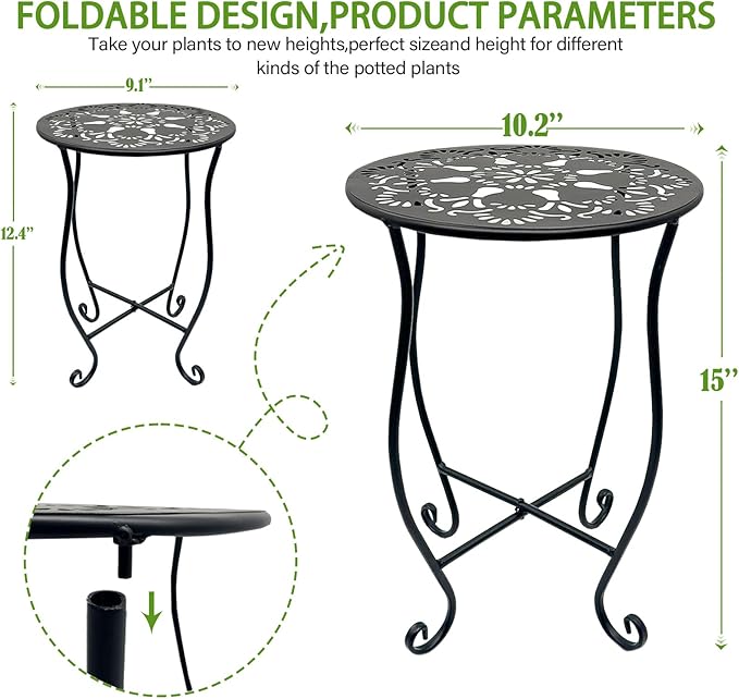 2pcs Plant Stand for Flower Pot Rack,Round Black Metal Plant Stand Indoor, Decorative Black Flower Pot Stand Plant Table, Rustproof Potted Holder Outdoor Plant Stands for Home Garden(1 large