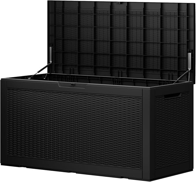 100 Gallon Outdoor Storage Box – Resin Deck Box with Lockable Lid, Waterproof Patio Furniture Storage for Tools, Garden & Yard Organization