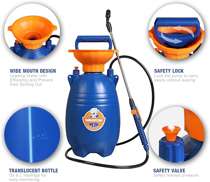 WRS1550 1.32 Gallon Pump Pressure Sprayer, Lawn & Garden Water Spray Bottle for Pests Controlling, Garden Watering and Household Cleaning