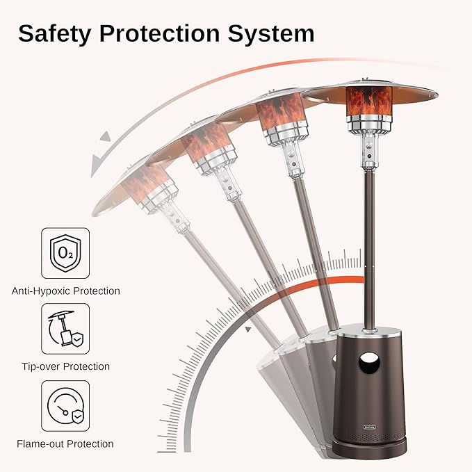 EAST OAK 55,000 BTU Patio Heater with Sand Box, Table Design, Thicker Stainless Steel Burner, Wheels, Triple Protection System, Propane Outdoor Heater for Home and Residential, Commercial Grade, Brown