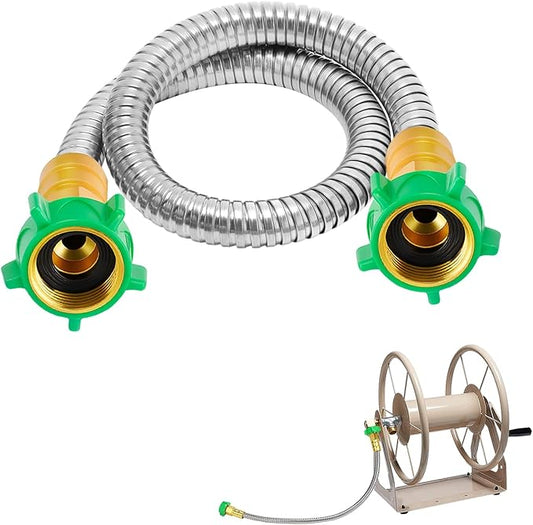 Short Garden Hose with Female to Female Connector - 2ft Metal Leakproof Leader Hose for Reel, Heavy Duty 304 Stainless Steel Flexible Water Pipe for Outdoor Garden Watering Car Pet Cleaning