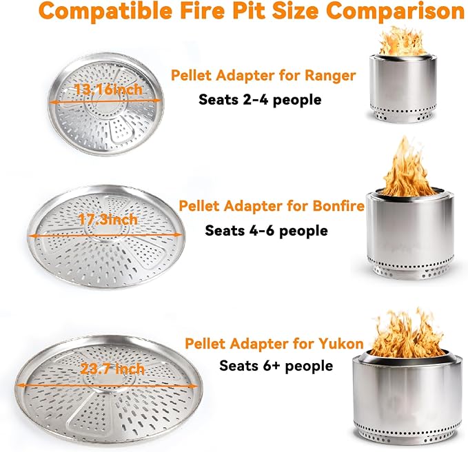 KEESHA Pellet Adapter for Solo Stove Bonfire Stainless Steel Conversion Kit for Smokeless Outdoor Fire Pit, Ideal for Burning Pellets, Diameter: 17.3 in