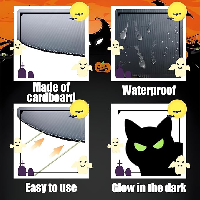 6 Pcs Black Cat Yard Signs with Night-Shining Eyes,Spooky&Scary Decor for Outdoor Lawn Garden Halloween
