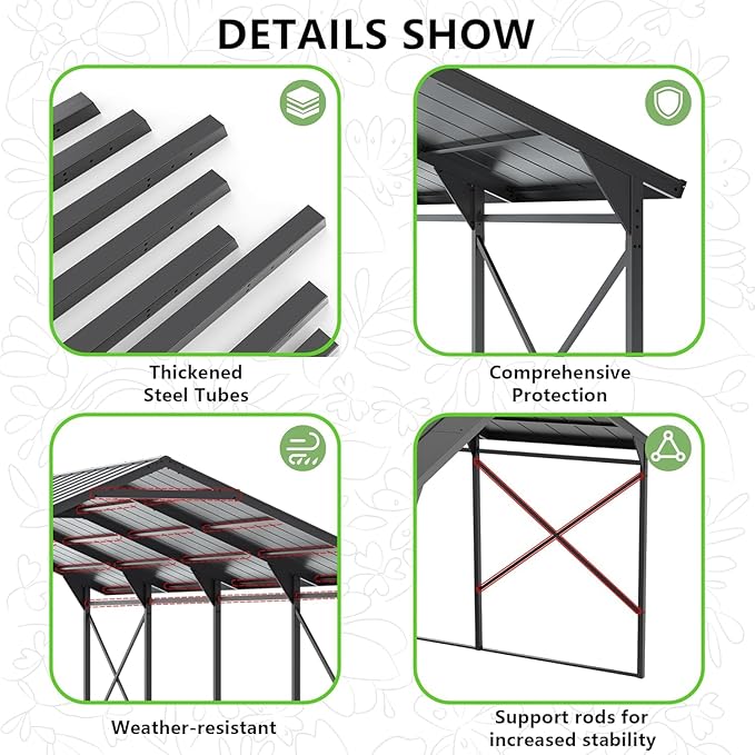 12X22FT Metal Carport Outdoor Carport Canopy Heavy Galvanized Garage Car Shelter with Enhanced Base and Roof, Duty Garage Shelter for Cars Boats Pickups Trucks