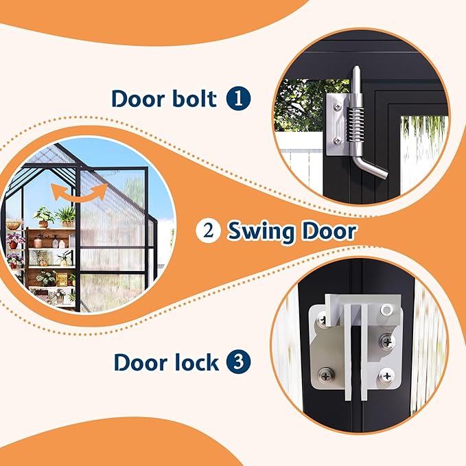 Jocisland 6x12x6.3 FT Polycarbonate Greenhouse for Outdoors with 2 Windows, Dual Swing Doors, Aluminum Walk-in Frame, Heavy Duty Garden Greenhouse for Backyard, Black