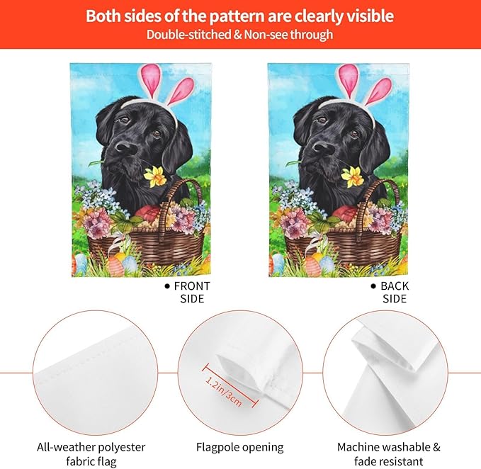Labrador Dog Lab Black Flower Egg Happy Easter Garden Flag Welcome Party Outdoor Outside Decorations Picks Home House Garden Yard Decor 12x18 Inch