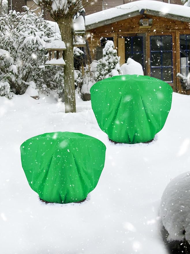ANPHSIN 6 pcs Frost Protection Plant Covers - 19.6in x 39.3in Shrub Tree Plant Protection with Drawstring, Frost Cloth Wraps Blanket Freeze Bags for Winter Outdoor Garden Potted Plants Green
