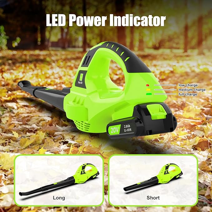 21V Leaf Blower Cordless | Handheld Electric Lightweight Blower with 2.0Ah Rechargeable Battery & Fast Charger | Adjustable Speeds, Portable Design for Lawn, Patio, Yard, Sidewalk Cleaning