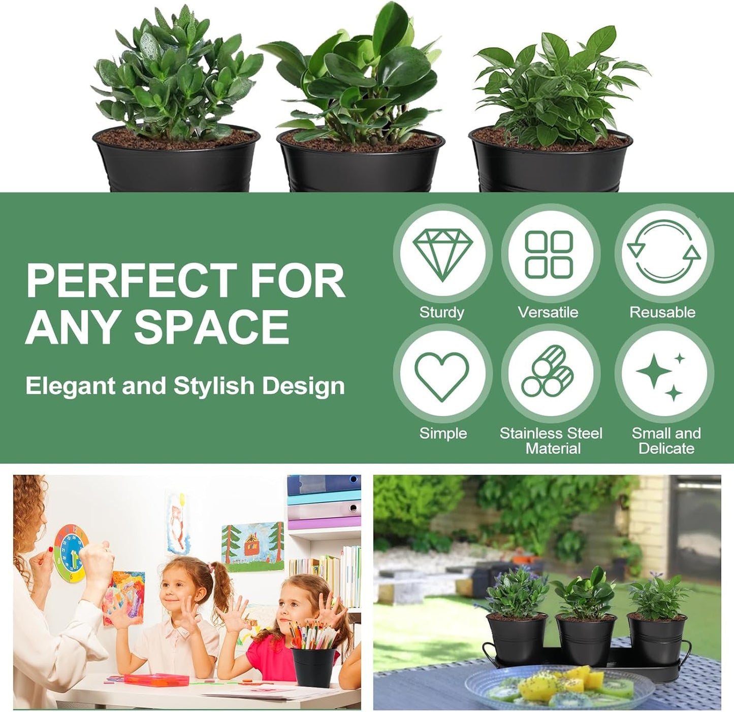 3 Sets Herb Planter Black Metal Window Planter with Tray and Drainage Farmhouse Garden Pots for Plants Flower Succulent for Indoor Outdoor Kitchen Apartment Balcony Window