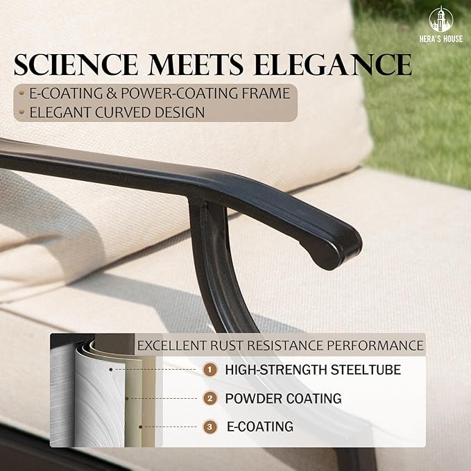 HERA'S HOUSE 7 Piece Patio Furniture Set, 2 x Swivel Chair, 2 x Fixed Chair, 2 x Ottoman, 1 x 3-Seat Sofa, All Cushioned Outdoor Conversation Set for Lawn Garden Backyard