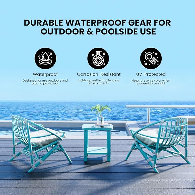 2-Tier Outdoor Side Table, 16" Adirondack Small Side Table All Weather Resistant, Patio End for Outside or Indoor, Patio, Yard, Pool, Porch, Garden, Sky Blue