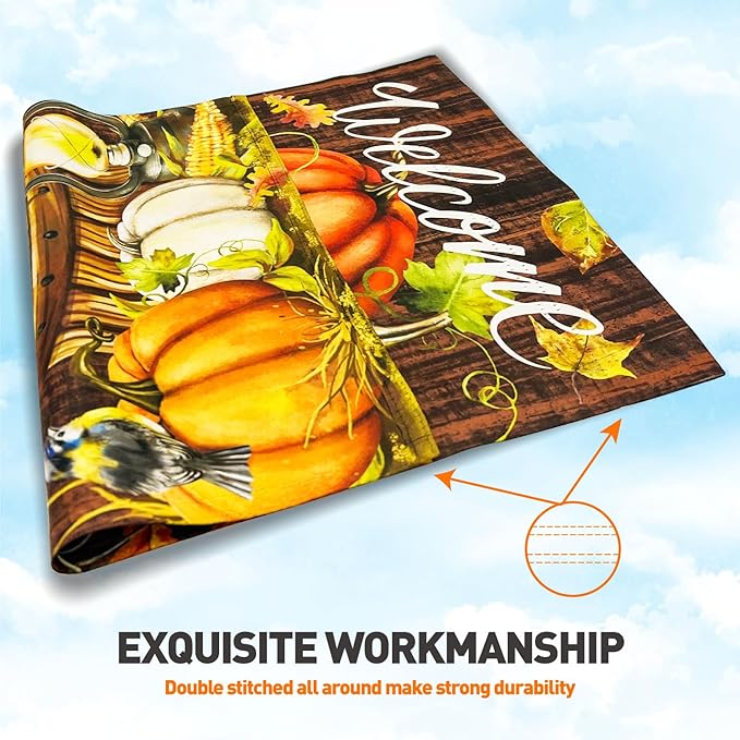 Fall Thanksgiving Pumpkins Bird Garden Flag,Blackout Halloween Autumn Harvest Latern Vertical Flag12x18 Double Sided, Welcome Patio Front Porch Yard Lawn Outdoor House Fall Decoration