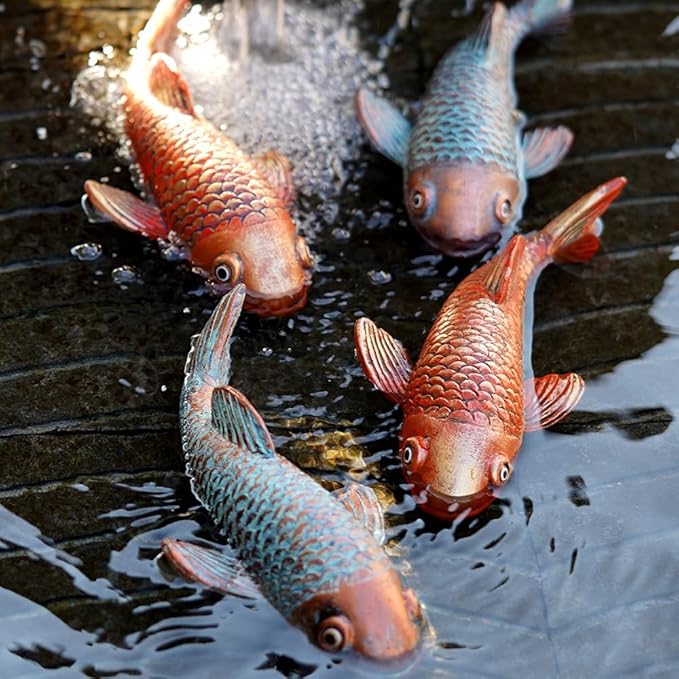 Set of 2 Antique Koi Fish Statue, Outdoor Garden Sculpture for Patio, Backyard, Pond, and Home Decor
