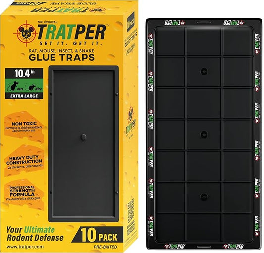 Glue Traps for Mice,Rat,Mouse,Snake,Lizard,Insect. 10 Pack. Extra Strength,Pre-Baited Adhesive.Heavy Duty Plastic Tray.Non-Toxic,Chemical-Free Pest Control for Home. 10Pack