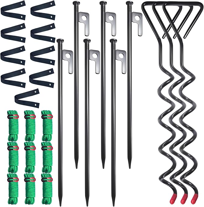 27 PCS Tree Straightening kit, Heavy Duty Tree Stake Kit for Leaning Trees, Includes 9 Steel Stakes, Straps, Rope for Weather Protection and Straightening.