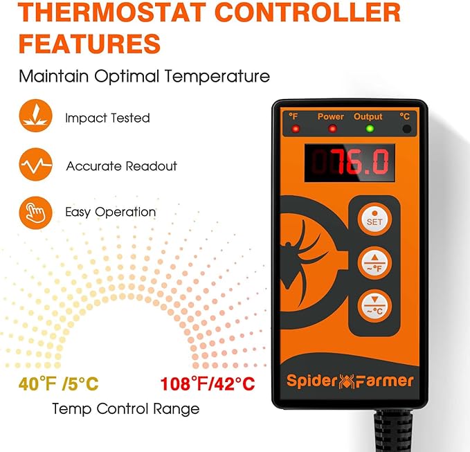 Spider Farmer Seedling Heat Mat Kit 10"X20.75" and Digital Heating Mat Thermostat Controller Combo Set Waterproof for Indoor Seeding and Germination