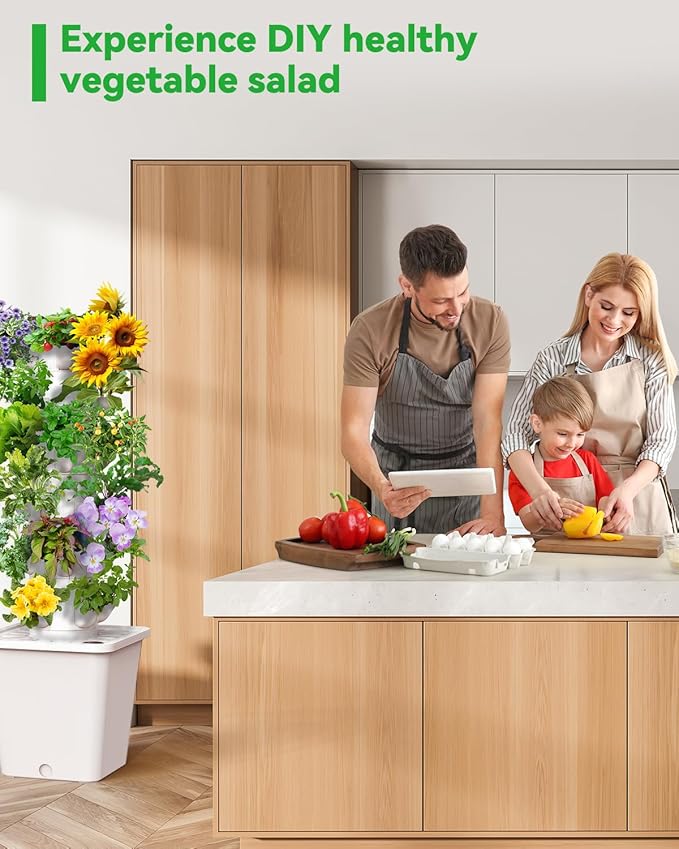 Vertical Hydroponics Growing System Kit, Indoor Outdoor Gardening System Kits, Herb & Fruits Growing Tower, 6 Layer 30 Pods