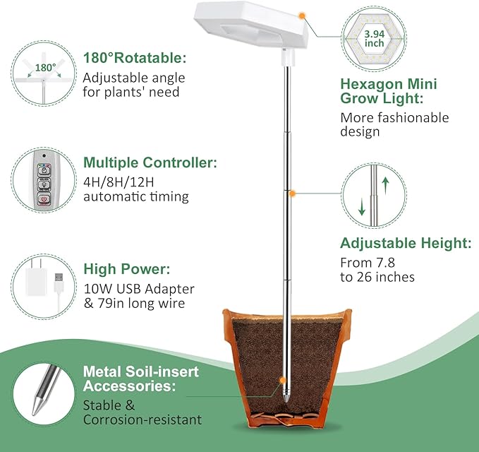 FOXGARDEN Grow Light, Full Spectrum LED Plant Light for Indoor Plants, Growing Lamp with Auto On/Off Timer 4/8/12H, 4 Dimmable Brightness, Height Adjustable, Ideal for Small Plants, 3 Packs