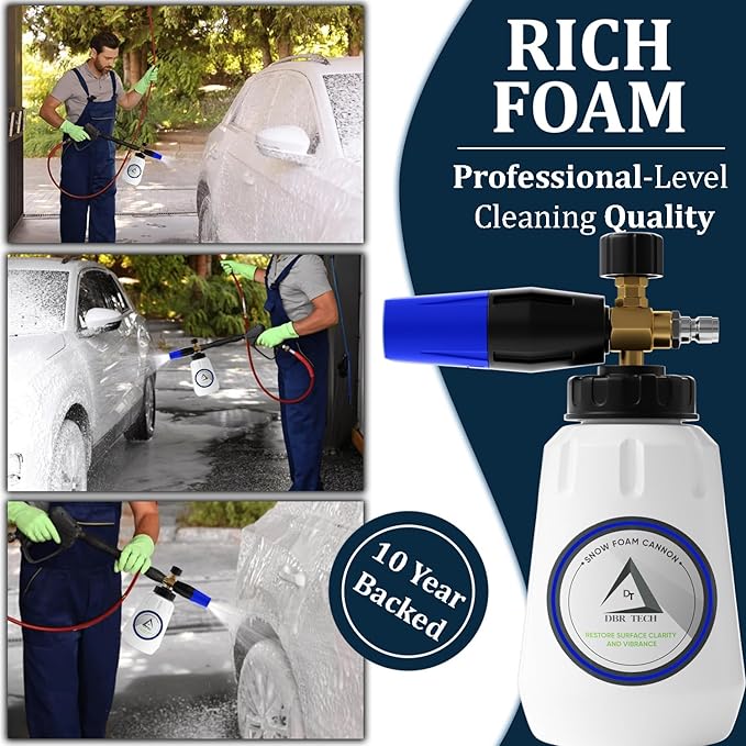 Foam Cannon for Pressure Washer, 1.1mm Orifice, 1000-4000 PSI, 1/4 Inch Quick Connector, Wide Neck and Adjustable Spray, Heavy Duty Car Snow Foam Blaster for Superior Foaming & Deep Clean, Blue