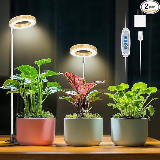 Plant Grow Light, 48 LEDs Full Spectrum Grow Lights for Indoor Plants, Height Adjustable Faux Wood Grain Small Grow Light with Base, 3 Optional Spectrums, Auto Timer 6/12/16Hrs, 5 Brightness