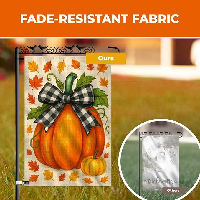 Fall Pumpkin Garden Flag 12x18 Double Sided Burlap – Front Yard Flag for Outside, Weatherproof Autumn Outdoor Decor, Farmhouse Garden Flag Welcome, Vibrant Colors, Fade Resistant
