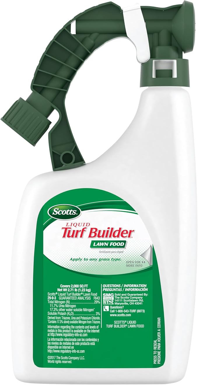 Scotts Liquid Turf Builder Lawn Fertilizer for All Grass Types, Feeds and Waters Lawn at Same Time, 32 fl. oz.