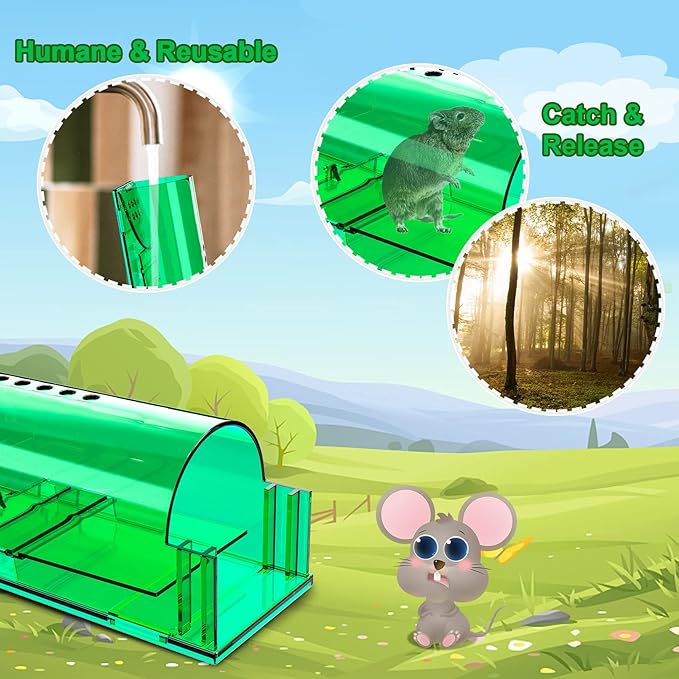 4 Pcs Humane Mouse Traps Indoor for Home, Live Mouse Trap, Reusable Mice Trap Catcher for House & Outdoors