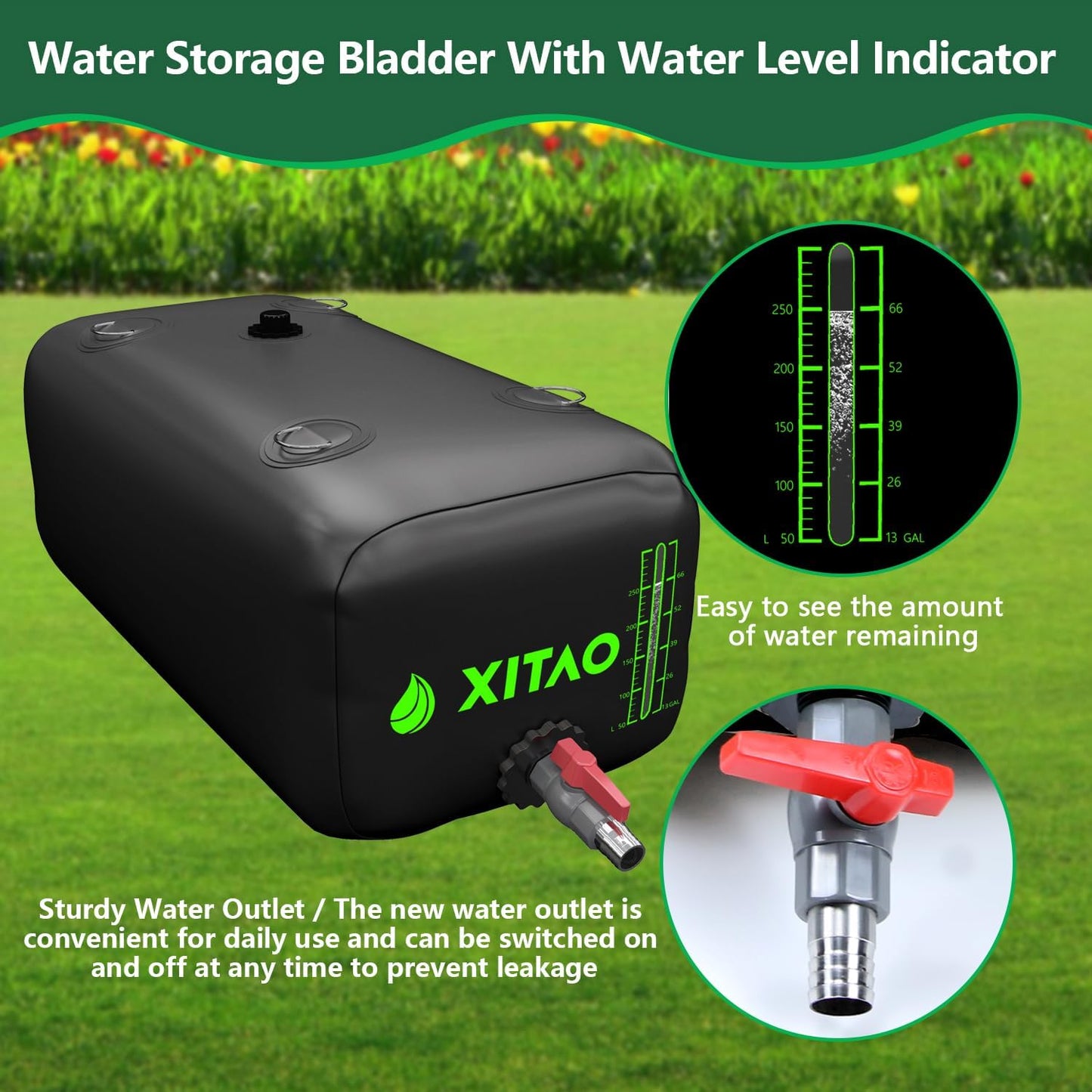 XITAO 29Gal Water Storage Bladder w/Water Level Indicator, Large Capacity Foldable Water Storage Containers, Portable Emergency Water Tank Water Bag for RVs, Fire Prevention, Irrigation