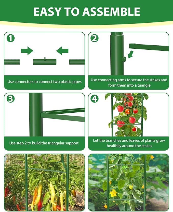 6 Pack Tomato Cages for Garden, 51 Inches Adjustable Tomatoes Plant Stakes Support Cages Trellis, Garden Trellis for Vegetable Flowers Fruits Climbing Plants- 20 Binding Wires Included