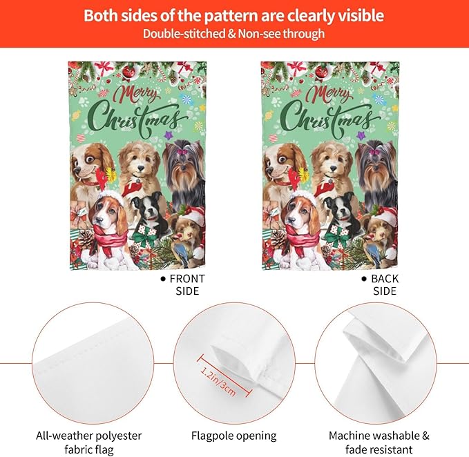 Merry Christmas Dog Yorkshire Terrier Dog Bulldog Beagle Garden Flag Welcome Party Outdoor Outside Decorations Picks Home House Garden Yard Decor 12x18 Inch