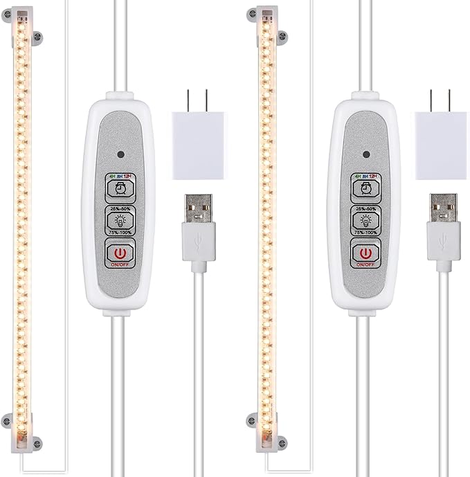 One Strip Growing lamp 2-Pack, Full Spectrum LED Grow Light Strips for Indoor Plants with Auto ON/Off Timer & 4 Dimmable Levels for Green House Hydroponics Succulent (One Head 2 Pack)