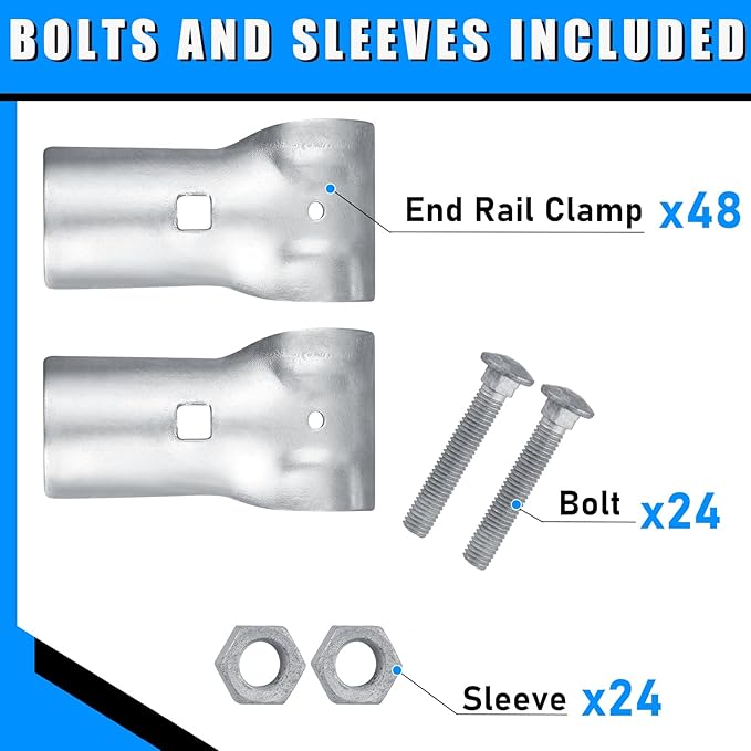 Tandefio Pipe Clamp Chain Link Fence T Clamp Galvanized Steel End Rail Clamp for OD Pipe, Bolts and Nuts Included(24 Pcs,1-3/8")