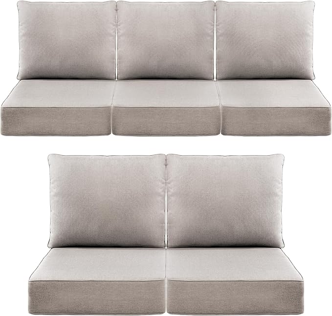 Luxury 6" Outdoor Cushions for Patio Furniture, 24x24x6 Thick Seat Cushion Set of 5, Fade Resistant Couch Chair Replacement Cushions High Density Deep Wicker Chair Cushion w/Removable Cover, Beige