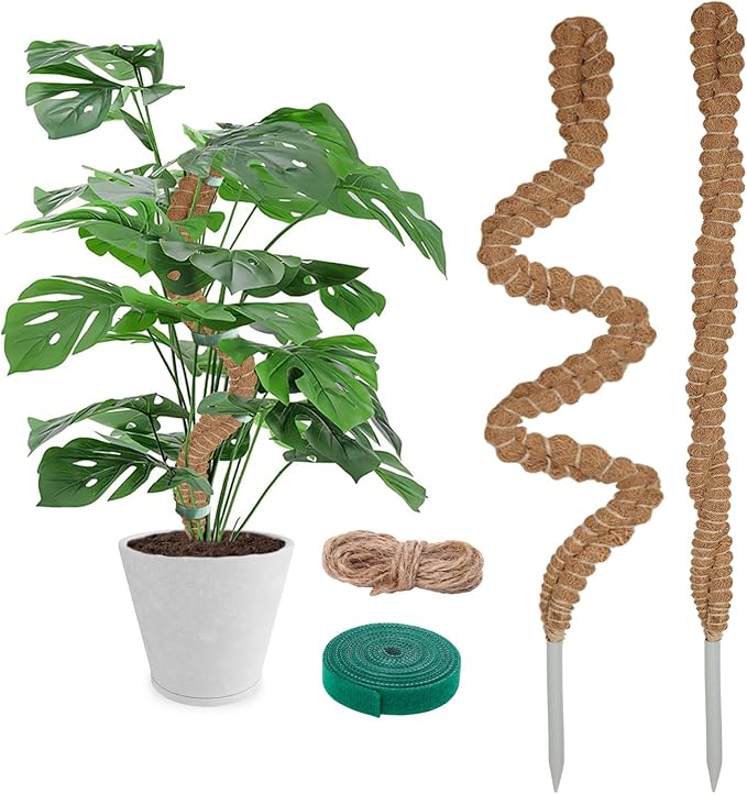 2 Pack 25 Inch Coco Coir Moss Poles for Climbing Indoor Plants - Handmade Plant Support for Creepers to Grow Upwards