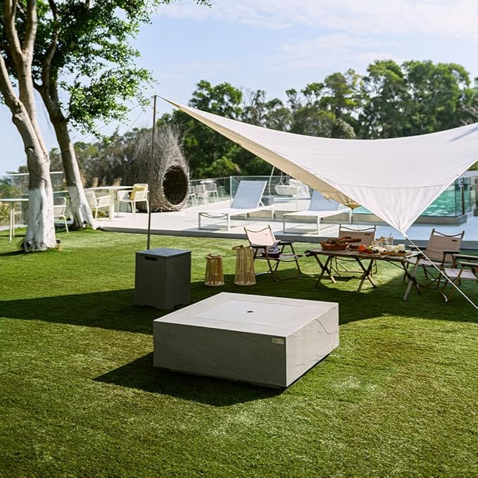 Capertee Concrete Fire Pit 40" x 40" Patio Firepit Includes Fire Glass Modern Fire Pits & Outdoor Fireplaces for Garden, Deck, Indoor & Outdoor Heating