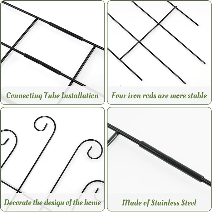 4 Pack 32'' Wave Shape Black Metal Trellis for Climbing Plants Indoor & Outdoor, Garden Trellis for Houseplants Flowers Vine Ivy