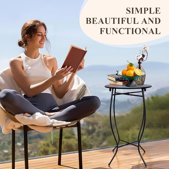 Outdoor Side Tables for Patio, 21" High Round End Table, Weather Resistant Metal Patio Accent Table Indoor and Outdoor End Table for Yard, Garden, Living Room, Bistro, Halloween (Hummingbird)