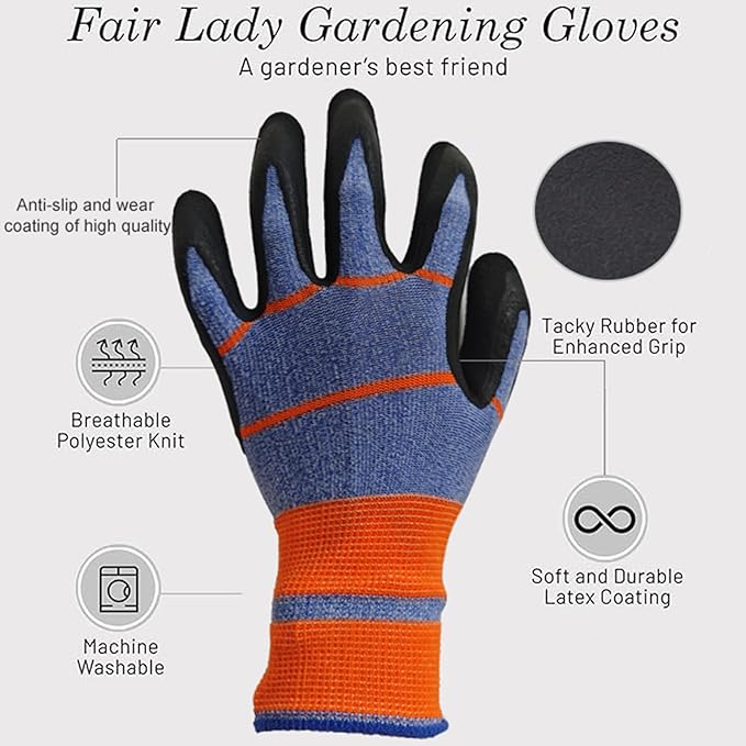 6 Pairs Gardening Gloves Great Gifts for Women and Men, Summer Work Gloves Men Breathable Latex Coated Patio Garden Gloves, Outdoor Protective Work Gloves