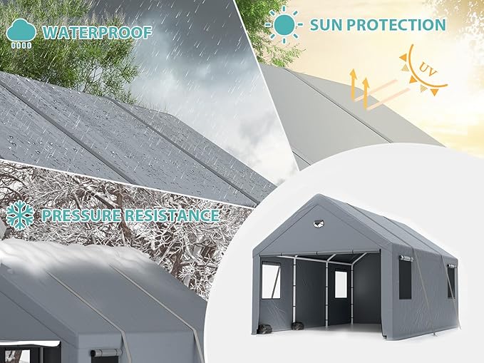 Carports 12X20 Heavy Duty，Car Port with 180G Removable Side Walls, Carport Canopy, Portable Car Port Garage, Car Shelter All Weather,Grey