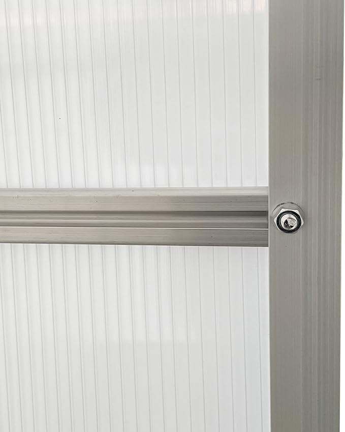 Outsunny 8' x 6' x 6.5' Polycarbonate Greenhouse with Aluminum Frame, Walk-in Heavy Duty Greenhouse with Adjustable Roof Vent, Rain Gutter and Sliding Door for Winter, Silver