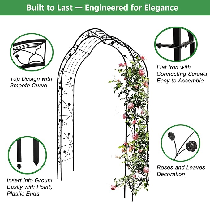 Metal Garden Arch 98.4" H Garden Arbor Trellis Climbing Plants Support Rose Arch Outdoor Lawn Wedding Party Events Archway Black