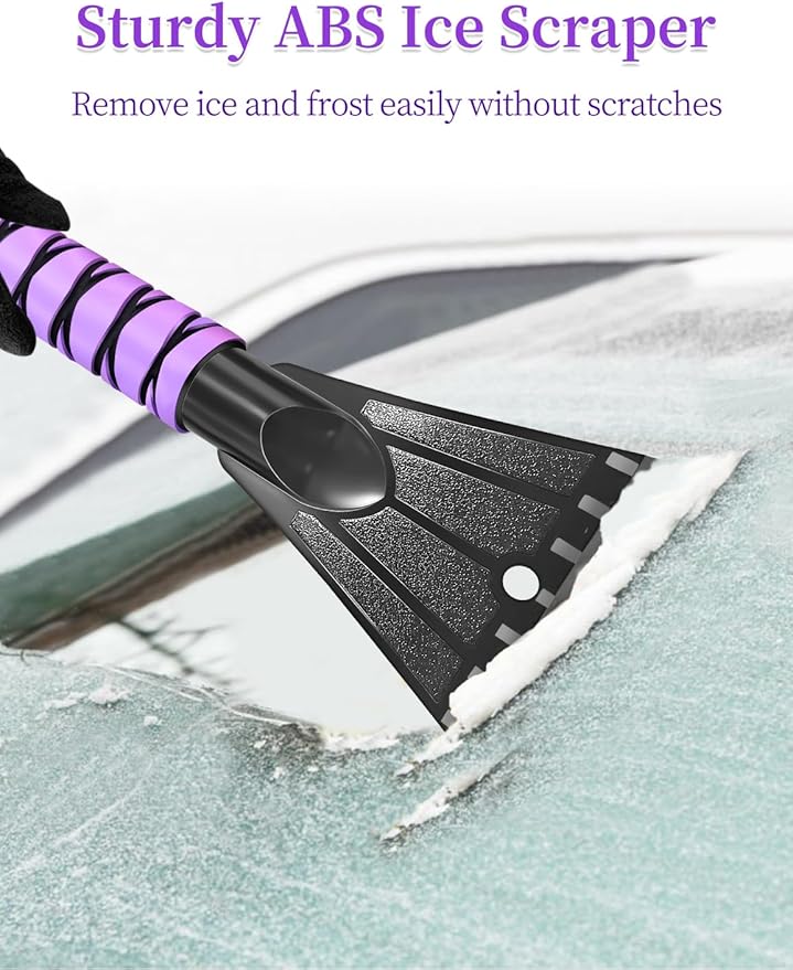 HEEYA Ice Scraper with 12.6 Inch Large Brush Head, Extendable Ice Scraper and Snow Brush for Car Windshield Window, Portable Car Scraper Snow Brush for SUV Truck Automobile Vehicle - Purple