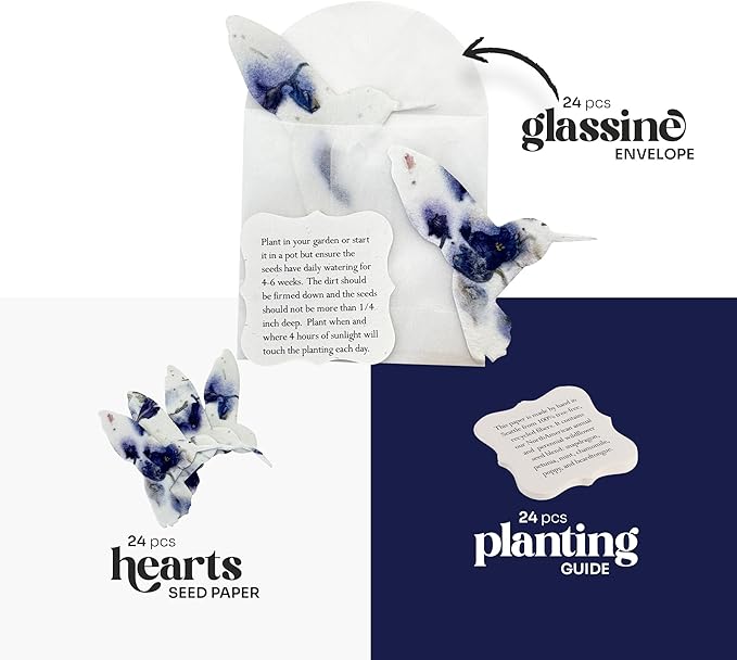 Set of 24 Purple Hummingbird Seed Paper – Plantable Seed Paper Embedded with Wildflower Seeds for Funeral, Memorial & Other Milestone Celebrations