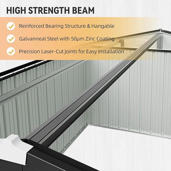 Aoxun 8' x 6' Storage Shed with Base Outdoor Steel Garden Utility Cabinet with Lockable Door Waterproof & Rust-Proof for Yard, Patio, Backyard (Brown, Base Included)