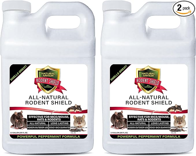 Natural Armor Peppermint Repellent for Mice/Mouse, Rats & Rodents. Natural Spray for Indoor & Outdoor Use Rodent Shield - 320 Fl Oz (2.5 Gallons, Case of 2)