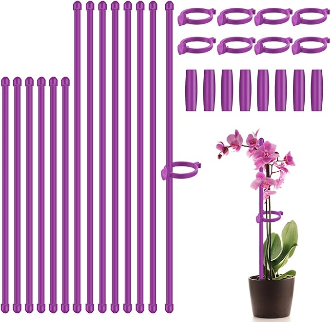 Plant Stakes 17inch &11inch,SupKing Adjustable Length Flower Support Stake 16Pcs Purple Orchid Stick with Clips for Indoor Outdoor Garden Potted Tomato Rose Amaryllis Vegetables Comes with 20 Ties